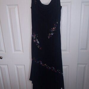 Gorgeous Alex Evenings 1990s Silk Beaded Floral Angled Dress Size 10